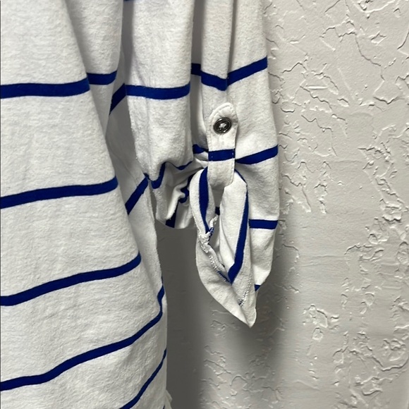 Nautica White and Blue Striped Boxy Long Sleeve 3/4 Length Top Tee - Picture 9 of 10